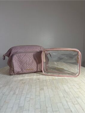 Bagsmart Pink Quilted Cosmetic Bag with Clear Pink-Trim Pouch
